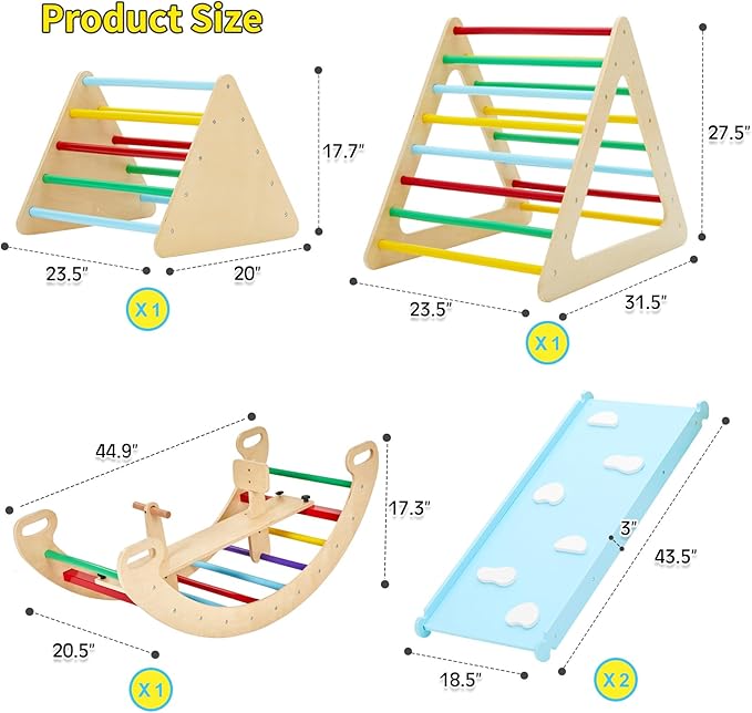 9-in-1 Climbing Triangle Set with Detachable Wooden Climbing Arch for Rocking Horse and Climbing, Indoor Triangle Jungle Playground Gym for Toddlers-CubbioJoy