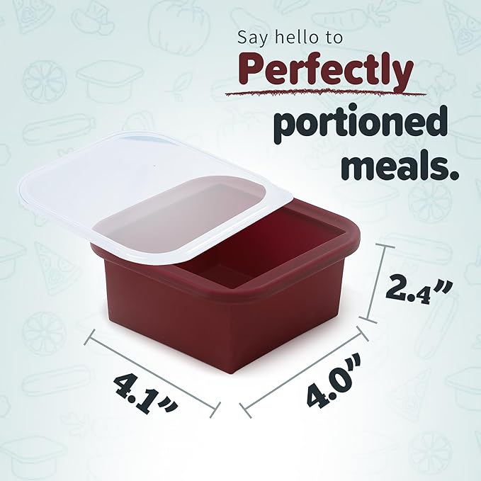 2-Cup Silicone Freezer Trays with Lids – Perfect for Meal Prep, Portion Control, and Easy Freezing-Meal Prep Container Molds for Soup,Leftovers (Cranberry, 4 Pack)-CubbioJoy