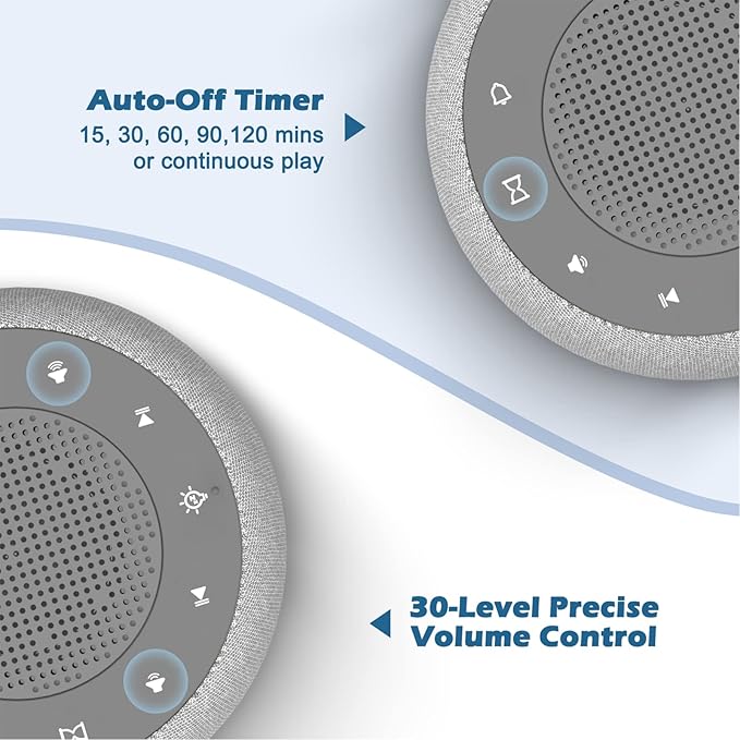 Buffbee Sound Machine & Alarm Clock 2-in-1, 18 Soothing Sound, 7 Night Light, Sleep Timer, Precise 30-Level Volume Control White Noise Machine-CubbioJoy