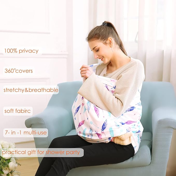 Carseat Canopy Covers for Breastfeeding - Baby Car Seat Covers Breastfeeding Cover Multi Use Boys and Girls Shower Gifts (Feather)-CubbioJoy