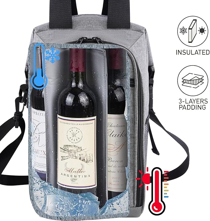 ALLCAMP 4 Bottle Wine Gift Bag - Insulated Tote Cooler, Adjustable Strap, Includes 4 Wine Glasses, Napkins & Corkscrew, Portable Travel Gifting(Gray)-CubbioJoy
