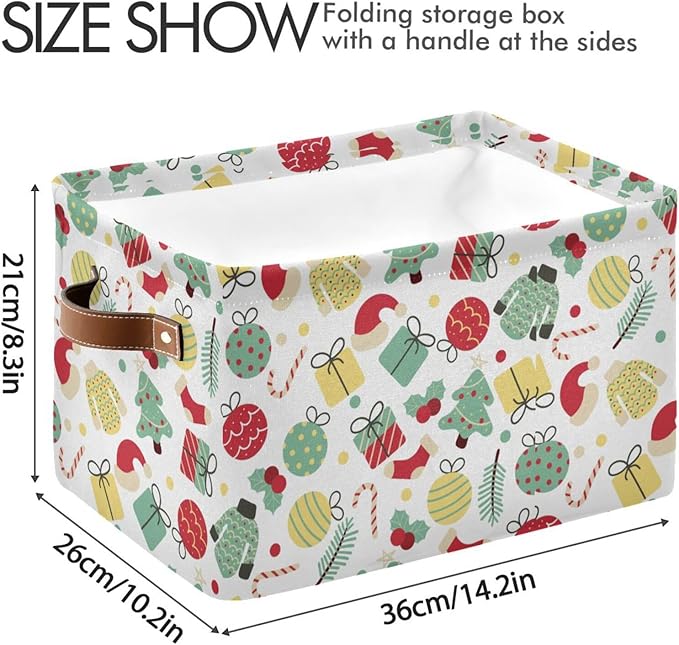 Christmas Storage Basket Tree Candy Canes Socks and Gift Storage Bins Organizer Bag Collapsible Closet Shelf Baskets Cube with handle for Baby Cloth Pet Toy Book 14.2×10.2×8.3 IN-CubbioJoy
