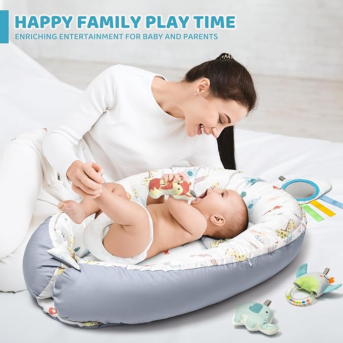 Baby Play Mat, 7-in-1 Tummy Time Activity Gym Mat, Washable Baby Lounger Nest, Portable Floor Seat for Home & Travel, Baby Essentials Gift for Infant Newborn 0-6-12-18 Months-CubbioJoy