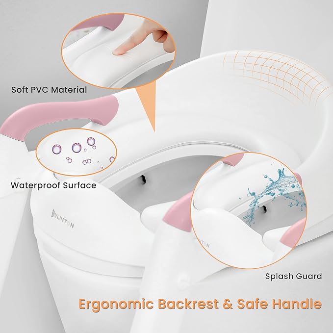 JASSONE® Potty Training Seat, Toddler Step Stool, 2 in 1 Potty Training Toilet for Kids, Baby Seat with Splash Guard and Anti-Slip Pad for Boys Girls Potty Training, BabyPink-CubbioJoy