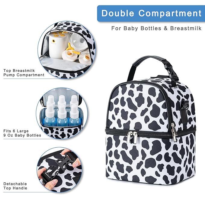 Breastmilk Cooler Bag with Ice Pack Fits 6 Baby Bottles up to 9 Ounce, Breast Milk Pump Cooler Bag with Shoulder Strap for Nursing Mom Daycare, Work, Travel-CubbioJoy