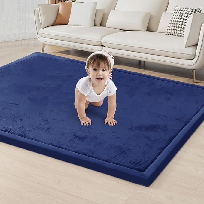 ACOMOPACK Baby Play Mat for Floor 1.3" Thick Memory Foam Play Mat 71"×79" Tummy Time Crawling with Non-Slip Bottom for Living Room,Nursery,Soft Velvet Playpen Mats for Kids,Infants（Royal Blue）-CubbioJoy