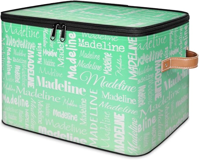 Custom Storage Basket with Name, Personalized Storage Bins with Zipper Lid, Foldable Fabric Storage Box Large capacity with Handle Green Gradient-CubbioJoy