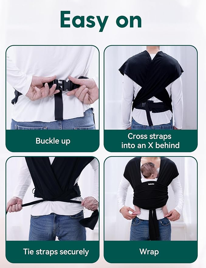 BABELIO Baby Wraps Carrier with Adjustable Buckle, Easy to Wear Lightweight Baby Carrier Newborn, Hands Free Toddler Infant Slings 7-35lbs Black-CubbioJoy