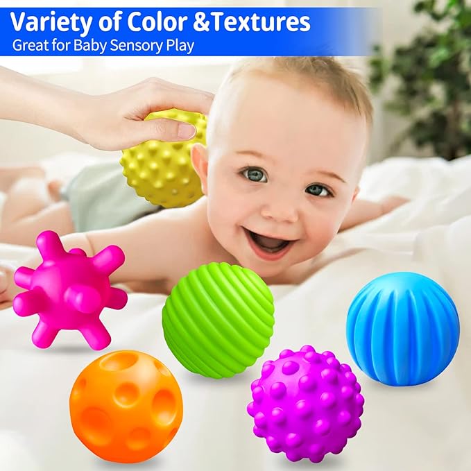 6 Pack Sensory Balls for Toddlers, Sensory Baby Toys, Infant Squeeze Sensory Toys Soft Multi Ball Set Gifts with Bright Color Textured-CubbioJoy