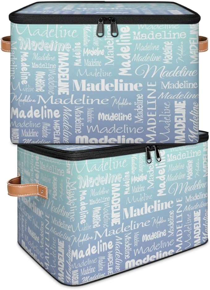 Custom Storage Basket with Name, Personalized Storage Bins with Zipper Lid, Foldable Fabric Storage Box Large capacity with Handle Green Blue Gradient-CubbioJoy