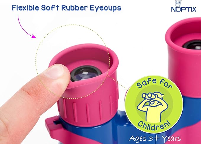 Binoculars for Kids, Girls or Boys Real Kids Binoculars in Vibrant Pink Blue - includes Sticker Book with 40 Bird Species - Kids Toys Small Binoculars, Toddler Binoculars-CubbioJoy