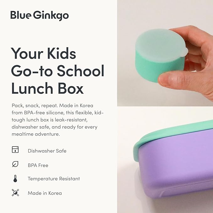 BLUE GINKGO Silicone Lunch Box Set – Durable Heavy-Duty Silicone Bento Box, Microwave, Freezer, Dishwasher Safe – Airtight, BPA Free (Made in Korea, Purple)-CubbioJoy