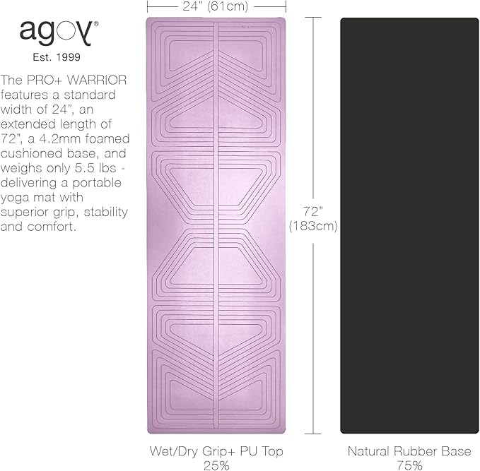agoy Pro+ Warrior - Premium Non-Slip Yoga Mat – Eco-Conscious Design - PU Mat With Wet/Dry Grip+ - Focus Alignment - Lazer-Etched Technology - A Portable Standard Size Mat for All Styles of Yoga-CubbioJoy