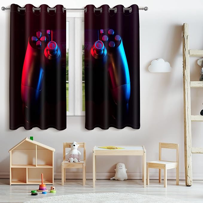 Jekeno Game Controller Blackout Curtains for Kids Boys Teens Bedroom Colorful Video Game Gamer Gaming Gamepad Decor for Home Living Room Grommet Window Drapes 2 Panel Set, 42"x54"-CubbioJoy