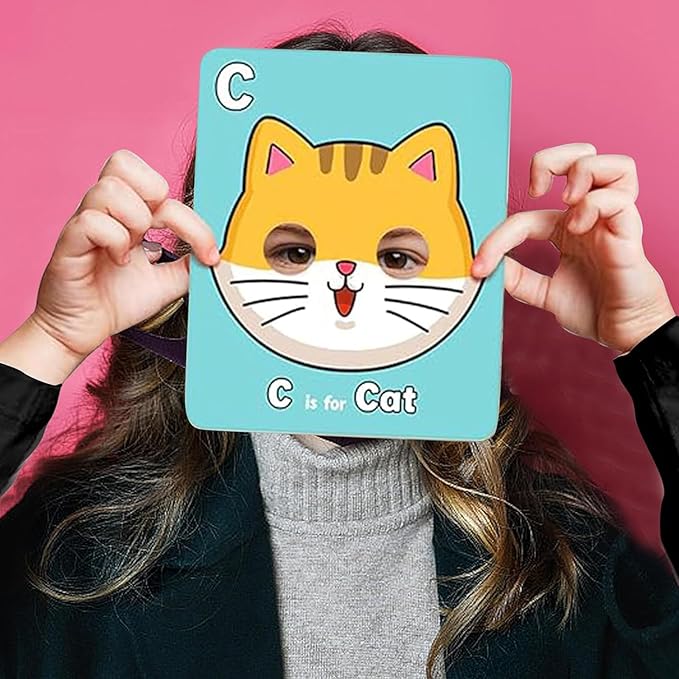 Alphabet Mask Cards, Alphabets ABC Flash Cards with Animal Masks, Giant Letter ABC Animals Faces Flash Learning Flashcards, Interactive and Educational Animals Masks Set (Alphabet Mask Cards, 1)-CubbioJoy