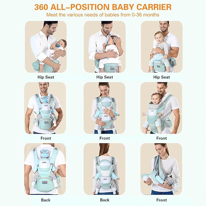 Baby Carrier Ergonomic Infant Carrier with Hip Seat Kangaroo Bag Soft Baby Carrier Newborn to Toddler 7-45lbs Front and Back Baby Holder Carrier for Men/Women Dad Mom-CubbioJoy