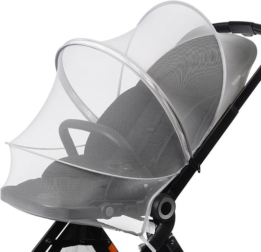 Baby Mosquito Net with Double Zipper, Bassinet Stroller Cover for Baby/Car Seat/Cradles/Carriers, Easy to Use, Keep Insects/Bugs/Cats Out, White-CubbioJoy