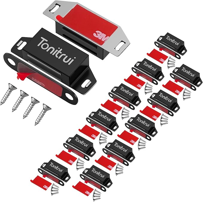 Cabinet Door Magnet, Flat Bottom Cabinet Magnetic Catch with Adhesive, Easy to Install,Only Takes 1 Minute,35lb Magnetic Cabinet Door Drawer Latch(Black, 12Pack)-CubbioJoy