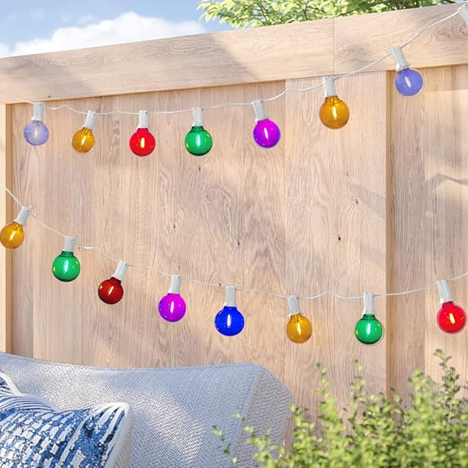 25Ft LED Outdoor String Lights, G40 Outdoor Christmas Decorations Lights Waterproof with 27 LED Globe Multicolor Bulb, Hanging Vintage Christmas Lights for Patio Roofline Backyard Garden Party Decor-CubbioJoy