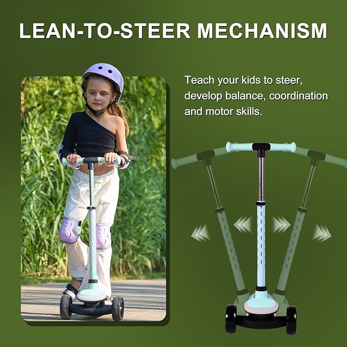 3-Wheel Light-Up Kids Scooter, 20 Different Light Patterns,Three Adjustable Heights,Lean to Steer, Balance Scooter for Ages 3-8-CubbioJoy