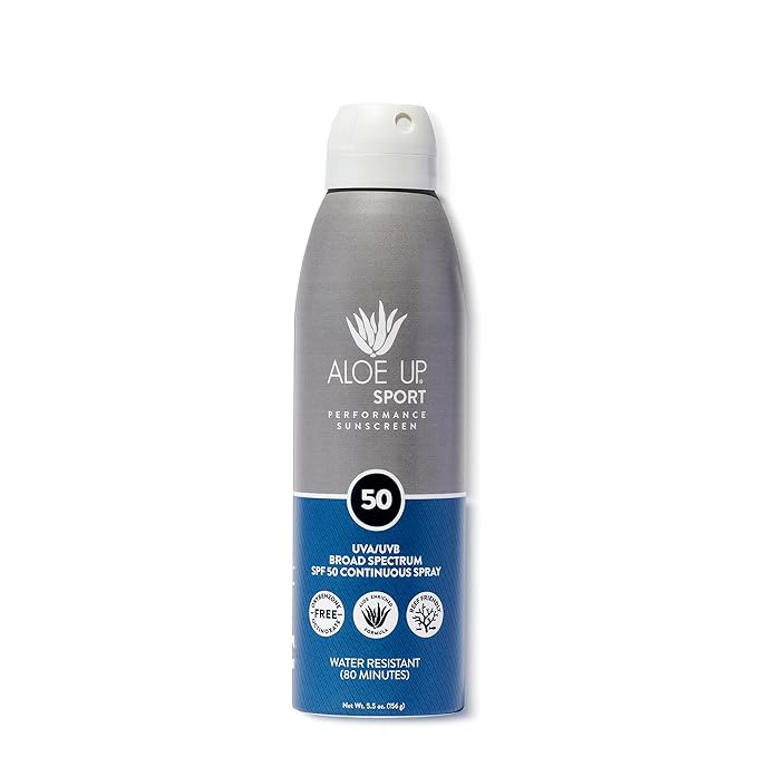 ALOE UP Sport Continuous Spray Sunscreen SPF 50 - Broad Spectrum UVA/UVB Sunscreen Protector for Face and Body - With Aloe Vera Gel - Fast Absorbing Sheer Formula - Reef Safe - Fragrance-Free - 6 Oz-CubbioJoy
