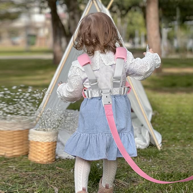 Accmor 3 in1 Toddler Harness Leash with Anti Lost Wrist Link, Harness Leash for Toddlers, Baby Leash, Child Walking Harness Kids Leash Wristband Rope Belt with Lock for Girls to Outdoor Travel (Pink)-CubbioJoy