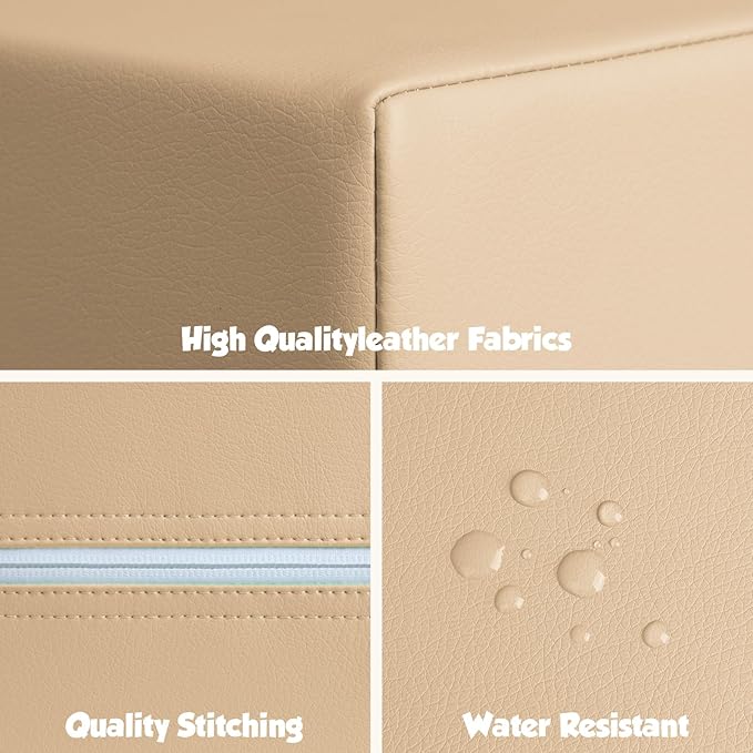 4-Piece Soft PU Leather Toddlers Climbing Toys, Baby Foam Climbing Blocks for Toddlers 3, Foam Play Gym Climbing Structures, Indoor Climb and Crawl Activity Play Set (White and Coffee)-CubbioJoy