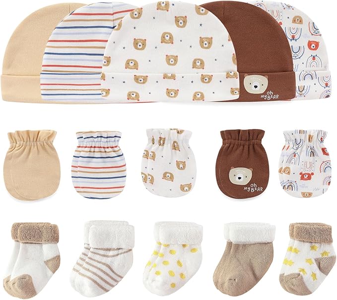 Baby Hats Mittens and Socks Set Cotton Newborn Hat Beanie Soft Infant Girls Boys Caps Gloves 0-6 month-CubbioJoy