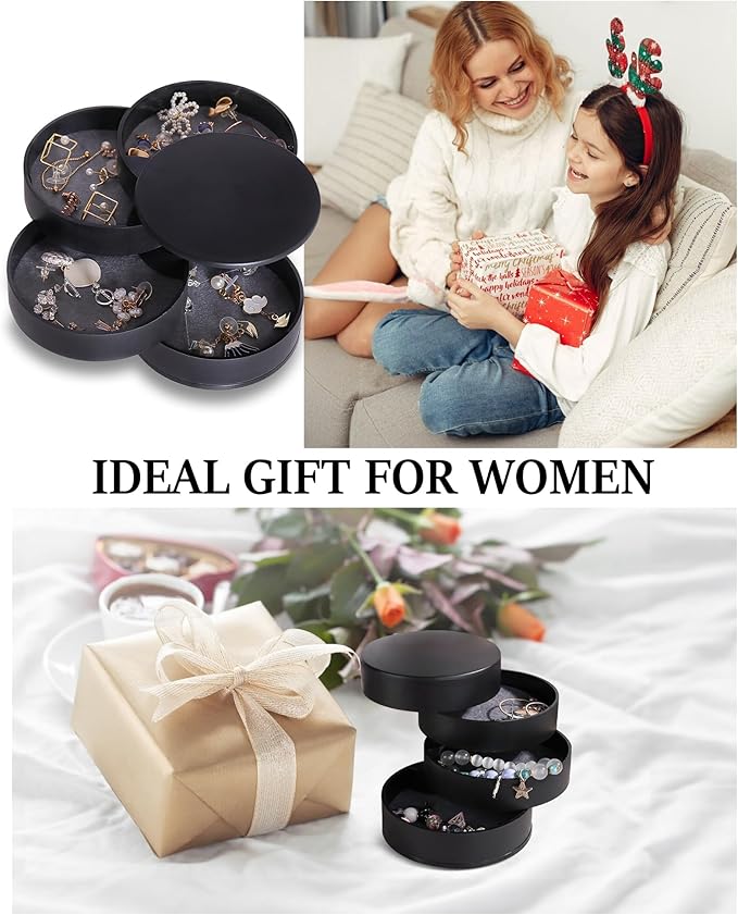 CONBOLA Jewelry Organizer, Small Jewelry Storage Box Earring Holder for Women, 5-Layer Rotating Travel Jewelry Tray Case with Lid for Bracelets Rings Bracelets(Black)-CubbioJoy