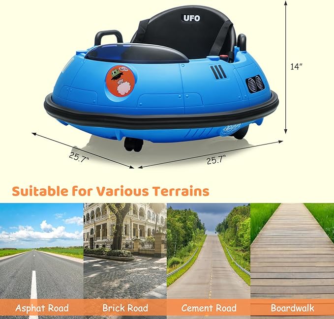 12V Electric Ride on Bumper Car for Toddlers, Kids Bumper Car with Remote Control, LED Lights & 360 Degree Spin, Indoor and Outdoor for 18+ Months Kids (Blue)-CubbioJoy