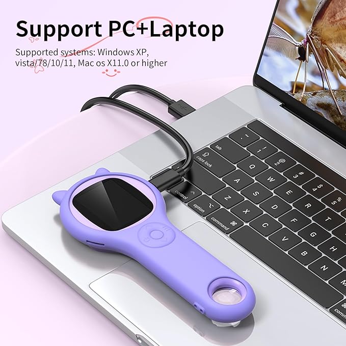 2Pcs Purple Kids Microscope-200X Fixed Focus Miniscope Portable Handheld Pocket Microscope -Science Toy for Toddlers, Christmas Birthday Gifts for Age 5 6 7 8 9 10 11 12 Girls Boys-CubbioJoy