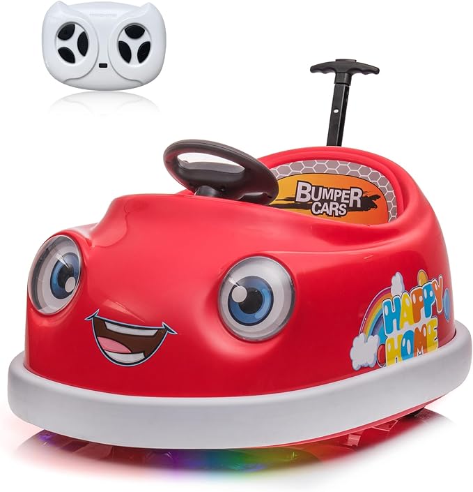 12V Dual Battery Electric Ride on Kids Bumper Car w/Remote Control,360 Degree Spin,Push Rod Rocker Horse Function,3-Speeds Babies & Toddlers Bumping Car Ride on Toy Gift for 1-4 Years Children (Red)-CubbioJoy