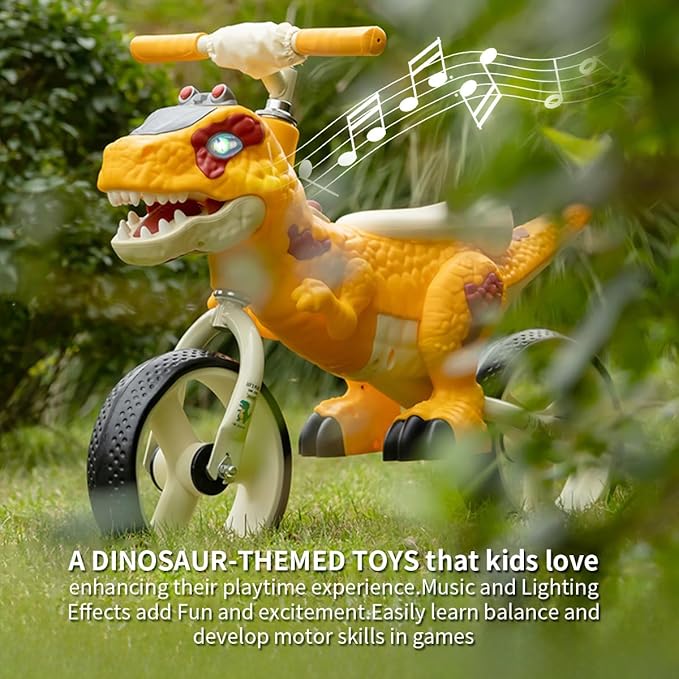 Dinosaur-Themed Toddler Balance Bike Toys for 2-7 Year Old Girls & Boys - Music & Lighting Effects, No-Pedal Training Bike, Best Gifts for Kids with Carbon Steel Frame & Adjustable Handlebar-CubbioJoy