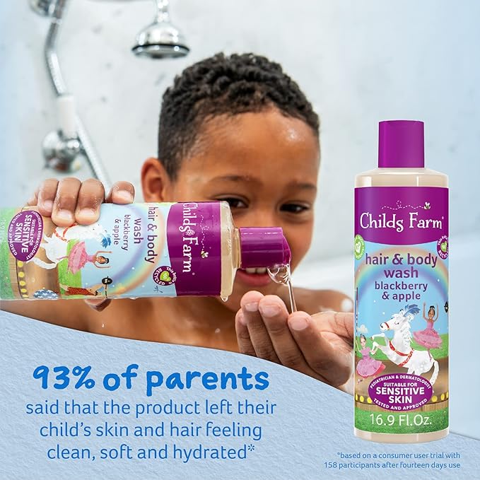 Childs Farm, Kids Hair & Body Wash for Dry, Sensitive Skin, Blackberry & Organic Apple, Gently Cleanses, Vegan, Cruelty-Free, 16.9 fl oz-CubbioJoy