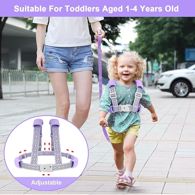 Accmor 3 in1 Toddler Harness Leash, Reflective kid Harness with Anti Lost Wrist Link, Harness Leash for Toddlers, Child Walking Harness kids Leash Wristband Rope Belt with Lock for Baby Girls (Purple)-CubbioJoy