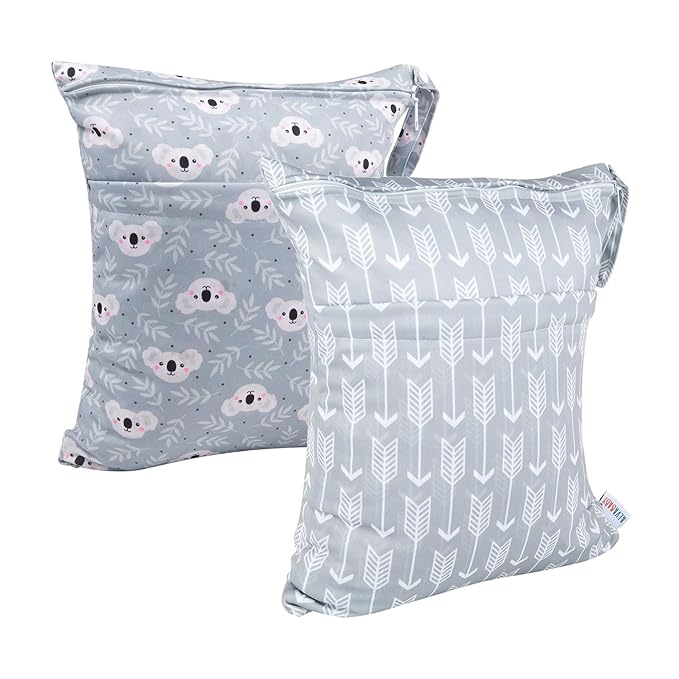 ALVABABY 2pcs Cloth Diaper Wet Dry Bags Waterproof Reusable with Two Zippered Pockets Travel Beach Pool Daycare Soiled Baby Items Yoga Gym Bag for Swimsuits or Wet Clothes L-YX3536-CubbioJoy