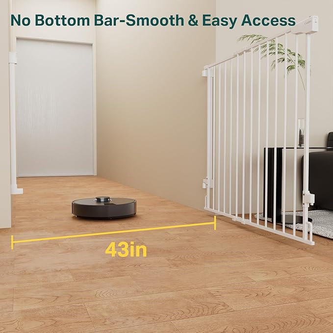 Cumbor 34" Extra Tall No Bottom Bar Baby Gate for Stairs, Auto Close Dog Gate Indoor for Larger Pets, 29.2-43" Hardware Mounted Safety Gate for Doorways, Wide Walk Thru Door for Easy Access (White)-CubbioJoy