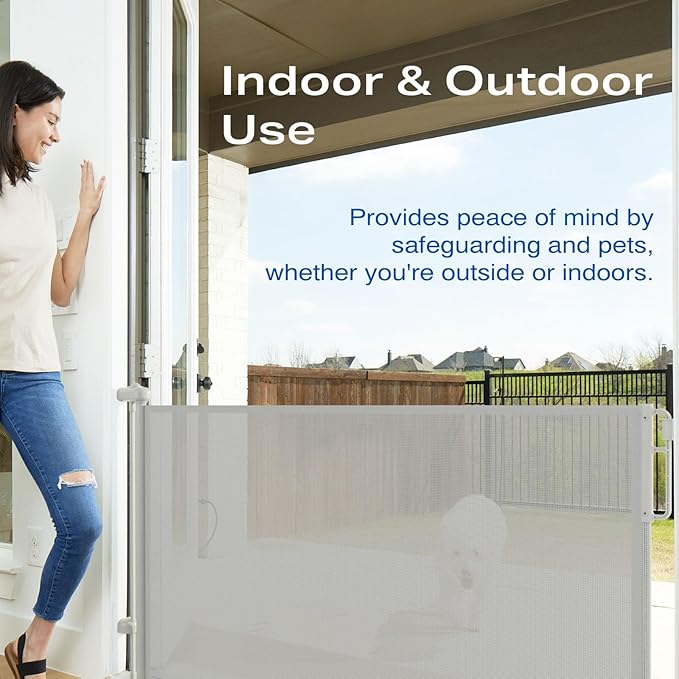 Cumbor 55" Wide Retractable Baby Gates for Doorways, Mom's Choice Award - Mesh Dog Gate for The House, One-Hand Opening Safety Child Gates for Stairs, Pet Puppy Fence Indoor & Outdoor, Gray-CubbioJoy