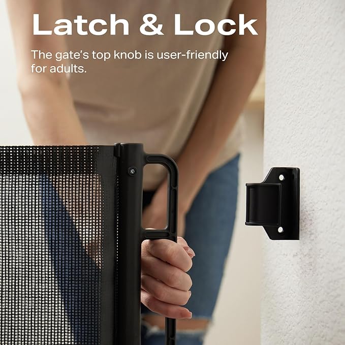 Cumbor 76" Extra Wide Retractable Gates for Stairs, Mesh Dog Gate for The House, 34" Tall Extra Wide Pet Gate for Dogs, Long Safety Gates for Doorways, Hallways, Indoor/Outdoor(Black)-CubbioJoy