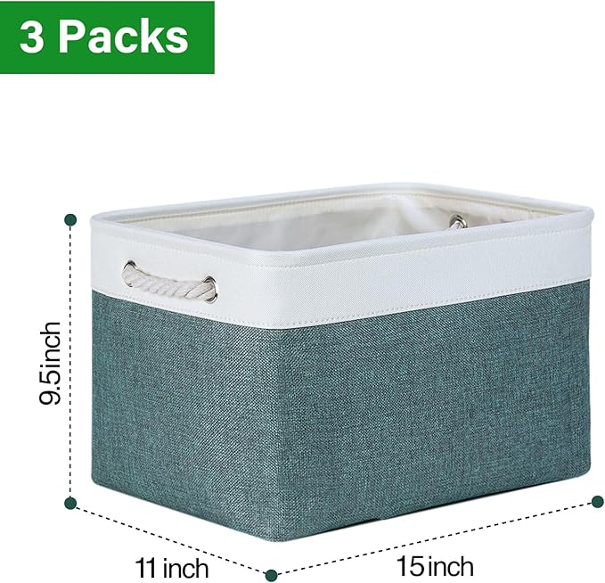 Bidtakay Fabric Storage Baskets for Shelves 3 Pack Large Storage Bins for Organizing Linen Collapsible Organizer for Closet-Deep Green-CubbioJoy