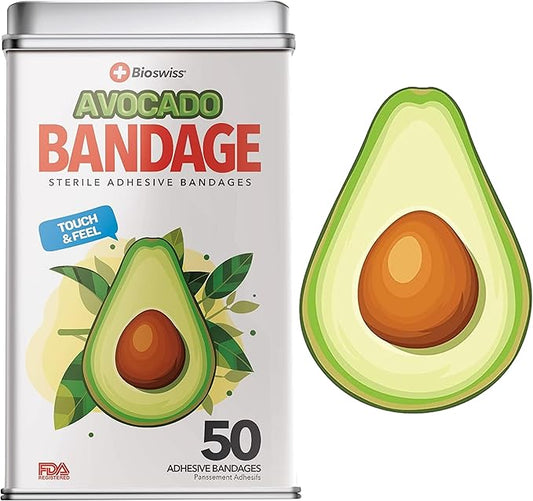 BioSwiss Bandages, Avocado Shaped Self Adhesive Bandage, Latex Free Sterile Wound Care, Fun First Aid Kit Supplies for Kids, 50 Count-CubbioJoy