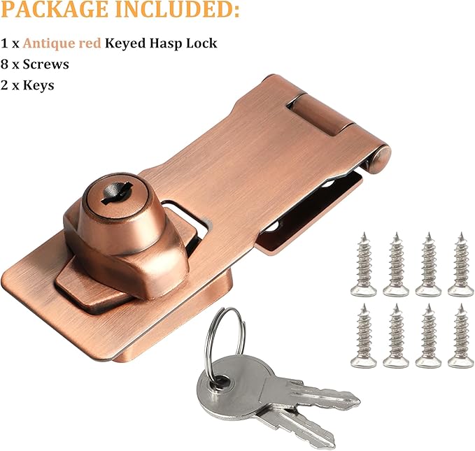 Alise Keyed Hasp Lock,4 Inch Safety Packlock Clasp Hasp Lock Latch with Lock,Door Hinge Lock with Keys Keyed Locking Hasp for Cabinets Closets Doors,Red Bronze-CubbioJoy