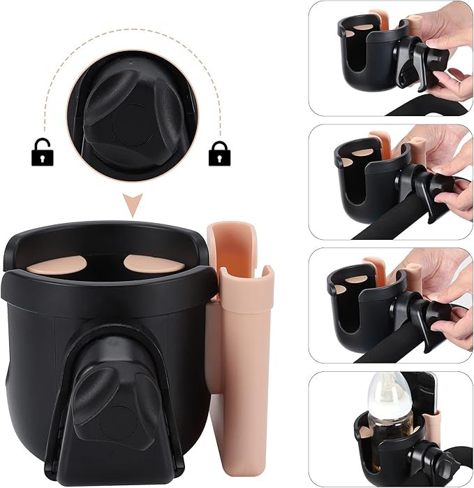 Accmor Stroller Cup Holder with Phone Holder, Bike Cup Holder, Universal Cup Holder for Uppababy Nuna Doona Strollers, 2-in-1 Cup Phone Holder for Stroller, Bike, Wheelchair, Walker, Scooter-CubbioJoy