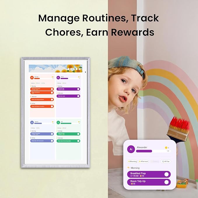 ApoloSign 15.6-inch Digital Calendar: Dual Mode Calendar with Google Play & Multi-calendar Sync, Electronic Planner & Chore Chart, Smart Touchscreen, Interactive Display for Family Schedules (Gray Wood, 15.6")-CubbioJoy