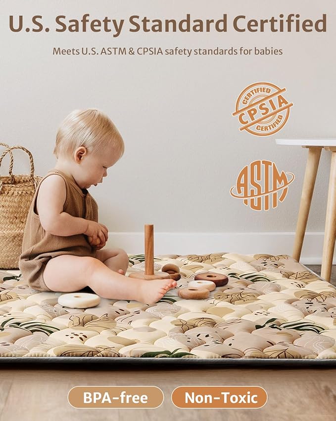 Blissful Diary Baby Play Mat, 47x47 Infant Play Mat for Playpen, Thicken Foam Cushioned Baby Mat for Floor, Non-Slip Kids Play Mat, Washable Baby Playmat for Babies,Toddlers, Earth Tones Design-CubbioJoy