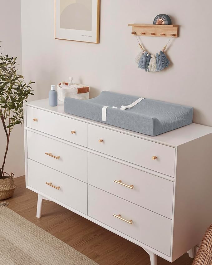 Blissful Diary Muslin Baby Changing Pad with Waterproof Lining Foam, Diaper Changing Table Pad with Cover for Dressers (Gray, Rectangular)-CubbioJoy