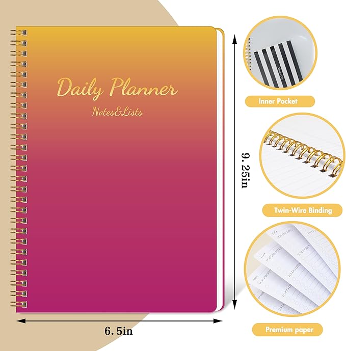Cute Daily Planner Undated & To Do List Notebook for Work: With Hourly Schedule, 80 days Day on a Page Planner for Life Tasks - Day & Hour Agenda, Organizer Journal For Women or Men Purple-CubbioJoy
