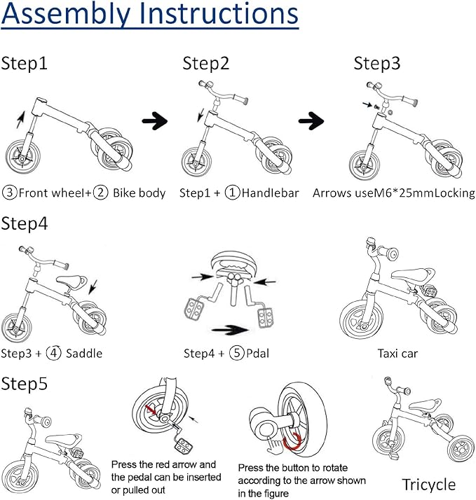 Ancaixin 3 in 1 Toddler Tricycles for 2-5 Years Old Boys and Girls with Detachable Pedal and Bell, Foldable Baby Balance Bike Riding Toys for 2+ Kids, Child Birthday Christmas New Year Gift Blue-CubbioJoy