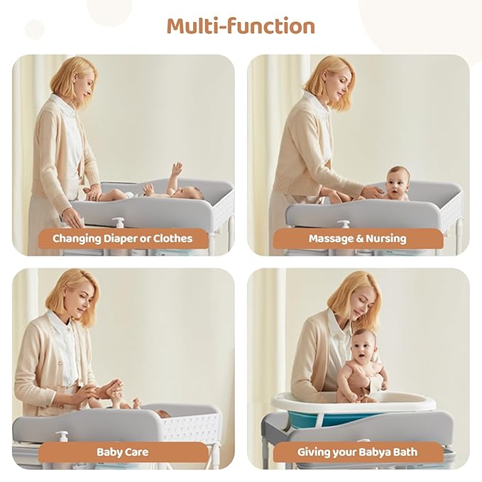 Baby Changing Table, Versatile Folding Changing Table with 2 Drawers, Portable Baby Diaper Changing Station with Toy Holder, Adjustable Height Mobile Nursery Diaper for Infant and Newborn-CubbioJoy