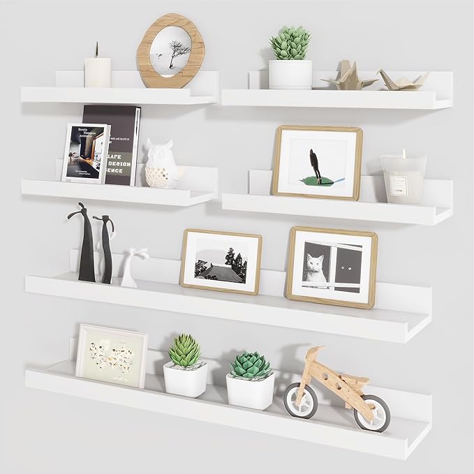 Axeman Picture Ledge Shelf, Floating Shelves for Wall Decor Storage Set of 6, 24 inch Floating Wall Mounted Shelves, Wall Shelves with Lip for Living Room, Bedroom, Nursery, Bathroom, Kitchen, White-CubbioJoy